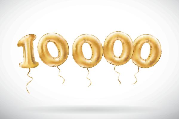 vector Golden number 10000 ten thousand metallic balloon. Party decoration golden balloons. Anniversary sign for happy holiday, celebration, birthday,